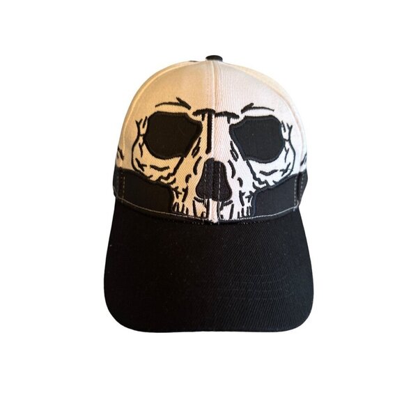 White & Black Skull Graphic Baseball Cap 100% Polyester One Size Fits All Made I - Picture 1 of 5